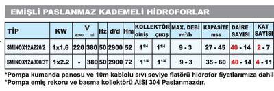 Emişli Paslanmaz Kademeli Hidroforlar SMINOX12A220/2 1x1.6 Kw